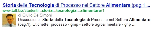 Esempio di Rich Snippet con Attribuzione del Contenuto di Giulio De Simoni